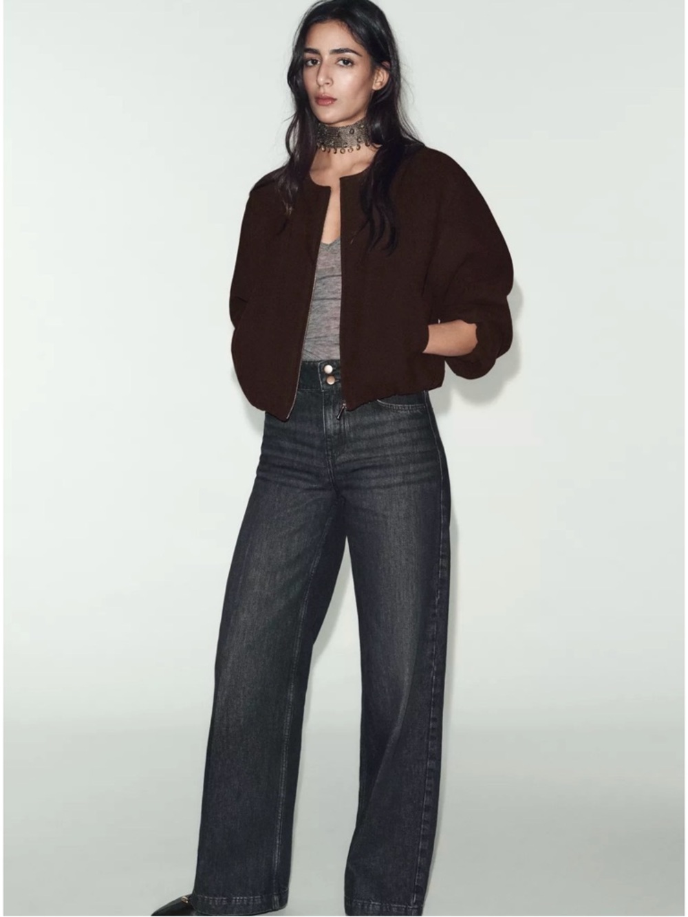Zara Soft Bomber Jacket Brown XL